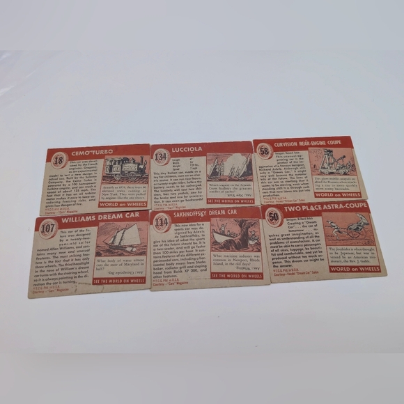 1954 Topps Car Card Set 6 Prototypes  Cemo Turbo, Lucciola, Allen Williams++ - Picture 2 of 8